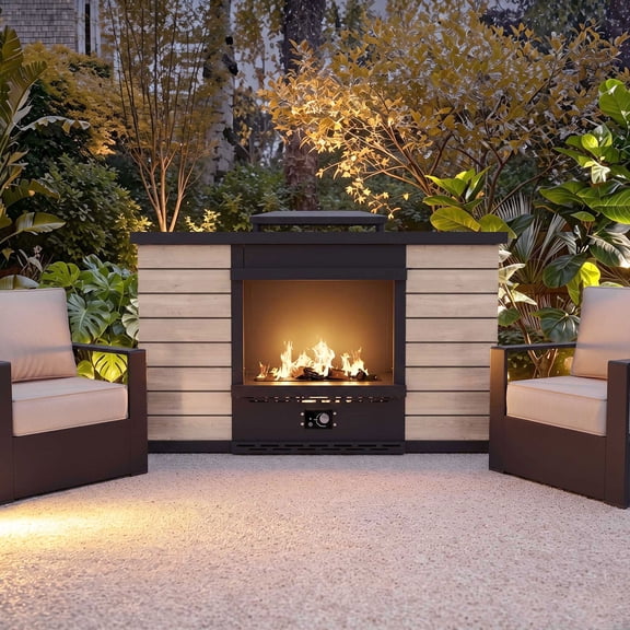 Joyside 63 Inch Outdoor Fireplace, 50,000 BTU Propane Gas Fire Pit Table with Hidden Tank Design, Ceramic Logs & Rain Cover, Vent-Free Outdoor Heater for Patio Garden, Brown/Black