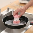 thumbnail image 5 of AYktou Soap Dispenser Dish Brush, 2×3 Inch Press Type Automatic Add Liquid Pan Brush Kitchen Grease Removal & Not Damage Pan Cleaning Brush Dish Scrub Brush for Pot Sink Tableware, Green, 5 of 7