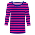 thumbnail image 6 of Womens T Shirts 3/4 Sleeve Stripes Shirts Casual Crew Neck Tunic Summer Tops for Women Purple M, 6 of 6