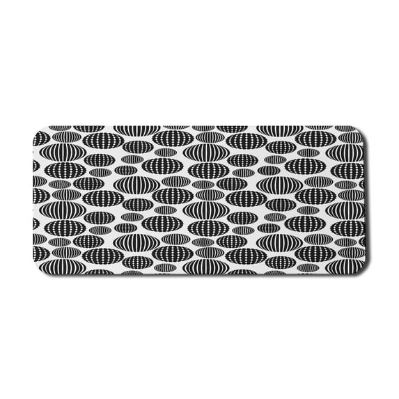 Geometric Computer Mouse Pad, Monochrome Globe Circles with Internal Stripes and Diamond Shapes, Rectangle Non-Slip Rubber Mousepad X-Large, 35" x 15", Charcoal Grey and White, by Ambesonne