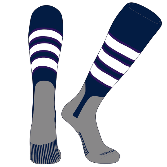 PEAR SOX OTC Baseball Softball Stirrup Socks (C, 7in) Navy, Purple, White, Silver