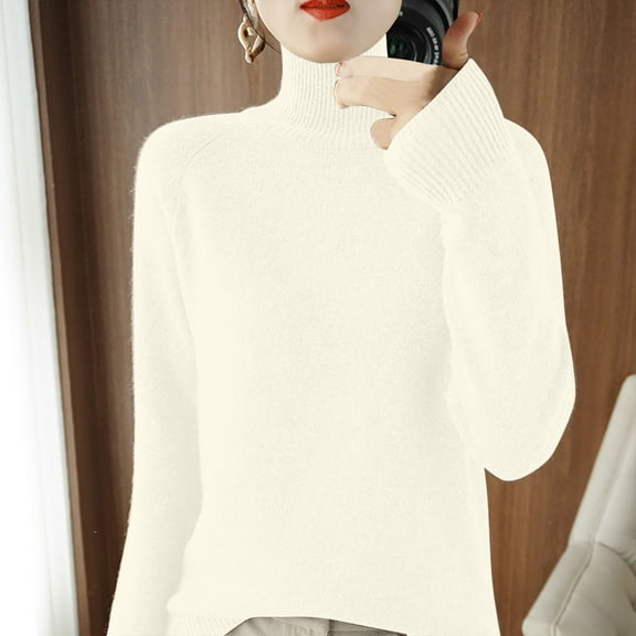 tarylea Knitted Tops for Women High Neck Long Sleeve Sweater Casual Loose Solid Color Fall Pullover Tops