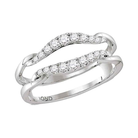 Diamond Ring Wrap Guard Insert - 14kt White Gold Womens Round Diamond Ring Guard Wrap Solitaire Enhancer 1/3 Cttw