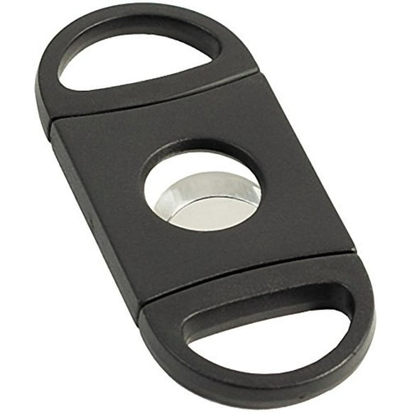 Bey-Berk Black Oval ABS Plastic Guillotine Cigar Cutter with Leather Pouch, One Size,