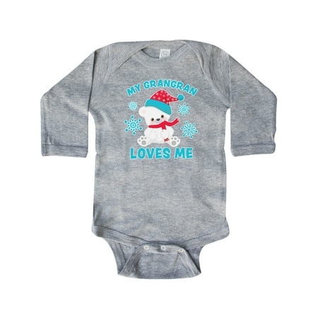 

Inktastic Polar Bear My Grangran Loves Me in Santa Hat with Snowflakes Gift Baby Boy or Baby Girl Long Sleeve Bodysuit