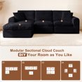 thumbnail image 5 of 108" Cloud Couch for Living Room, Modular Sectional Sofa with Plush Corduroy L Shaped Comfy Upholstered Couches with Deep Seat, No Assembly Required, Black, 5 of 9