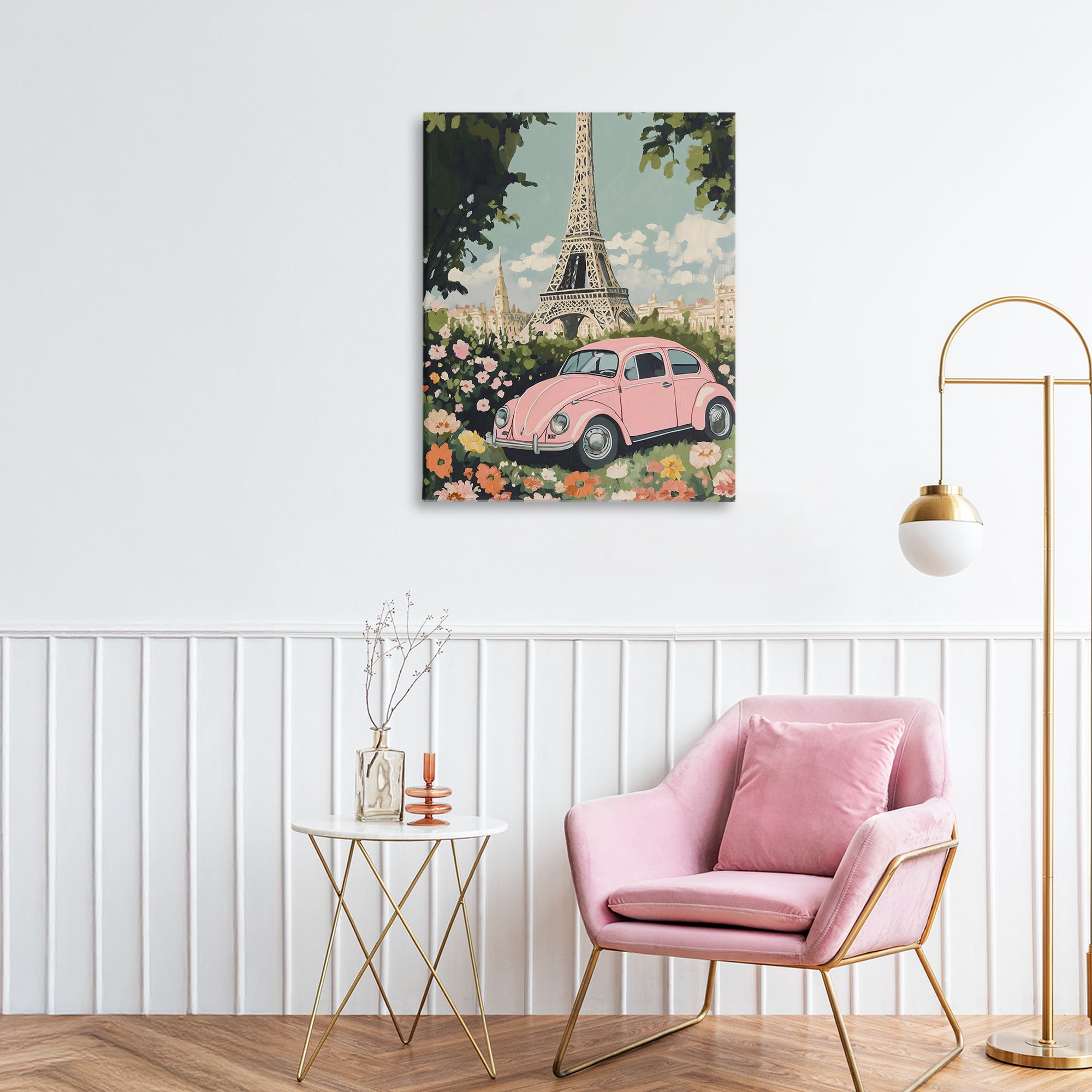 Stupell Industries Paris Pink Car in Bloom Canvas Wall Art, design by The Prints Vibe
