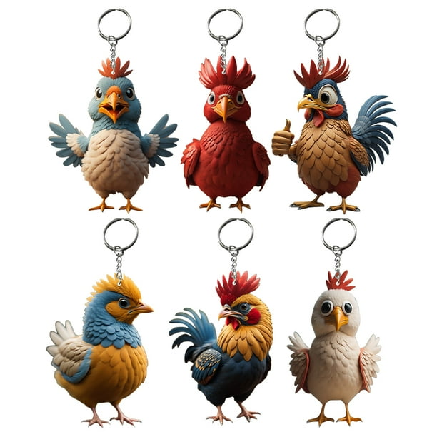 Llaveros de pollo gallo acrílico colorido 6 uds Wdftyju