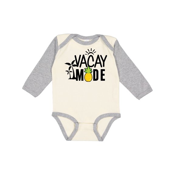 Inktastic Vacay Mode with Palm Trees Sun and Pineapple Boys or Girls Long Sleeve Baby Bodysuit