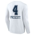 thumbnail image 3 of Men's Dak Prescott White Dallas Cowboys Team Wordmark Player Name & Number Long Sleeve T-Shirt, 3 of 3