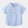 thumbnail image 3 of WOLLED Toddler Baby Boys Short Sleeve Button down Shirt Summer Casual Plaid Shirt for 1-6Y, 3 of 10