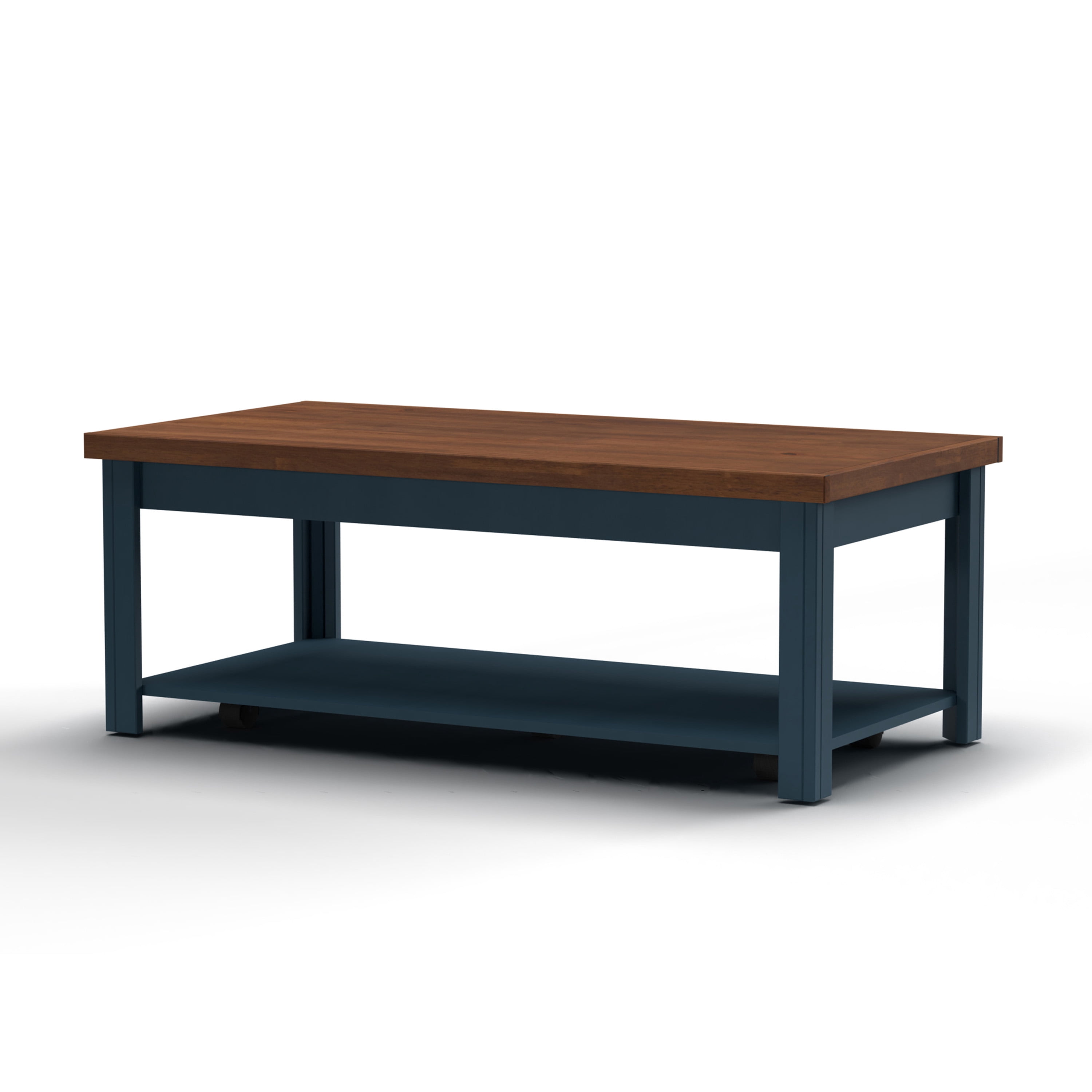 Nantucket 48 inch Coffee Table, No Assembly Required, Blue Denim and Whiskey Finish
