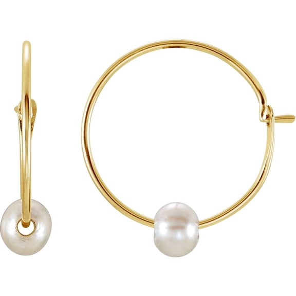 14k Yellow Gold Pearl Hoop Earrings Hoop Earring for Women - .2 Grams