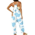 thumbnail image 3 of QATAINLAV Jumpsuits for Women, Cow Print Sleeveless Spaghetti Strap Rompers Summer Casual Wide Leg Jumper Pants 2024 Loose V Neck Overalls with Pockets Lightning Sales Light Blue M, 3 of 6