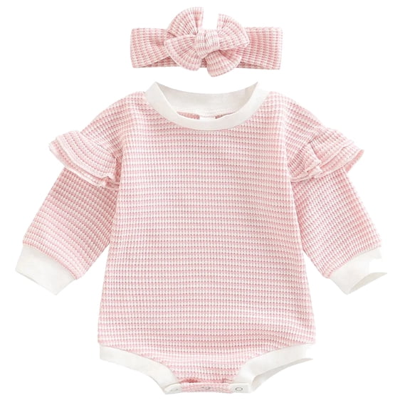 WIBACKER Newborn Infant Baby Girls Winter Ruffles Romper Headband Outfit Clothes