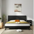 thumbnail image 3 of Wood Headboard Queen Size 64.4 Inch Wide Wall Mounted Wooden Headboard Modern Farmhouse Fluted Panel Wingback Design Black Oak Finish, 3 of 9