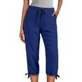thumbnail image 5 of DuoJiaJ Womens Capri Pants, Elastic Waist with Pockets Loose Fit Casual Blue L, 5 of 7