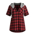 thumbnail image 6 of Horkkom Hoodies for Women Cotton Button Down Plaid Print Flannel Shirts Short Sleeve Daily Casual Tops M, 6 of 6