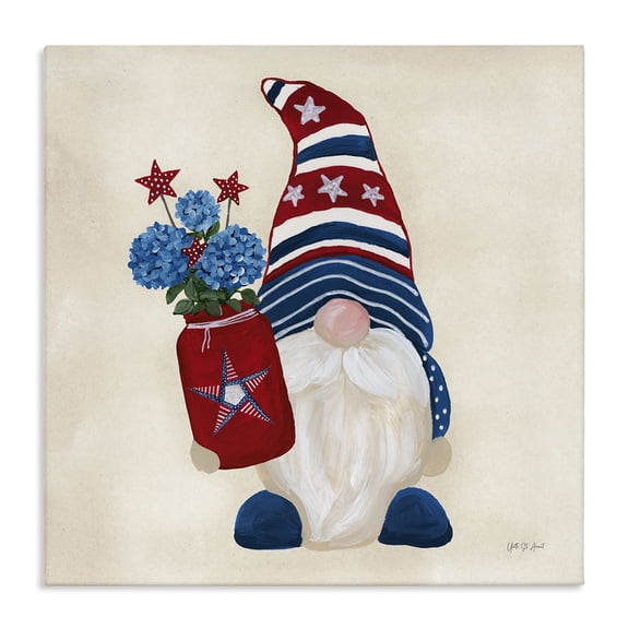 Stupell Industries American Gnome with Flowers Patriotic Painting Wrapped Canvas Art Print Wall Art, 17 x 17