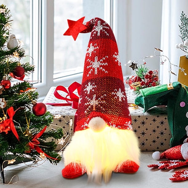 Adorno navideño de anciano sin rostro con sombrero de estrella iluminado | Muñeco colgante con patas para árbol y chimenea | Colores rojo, gris y verde