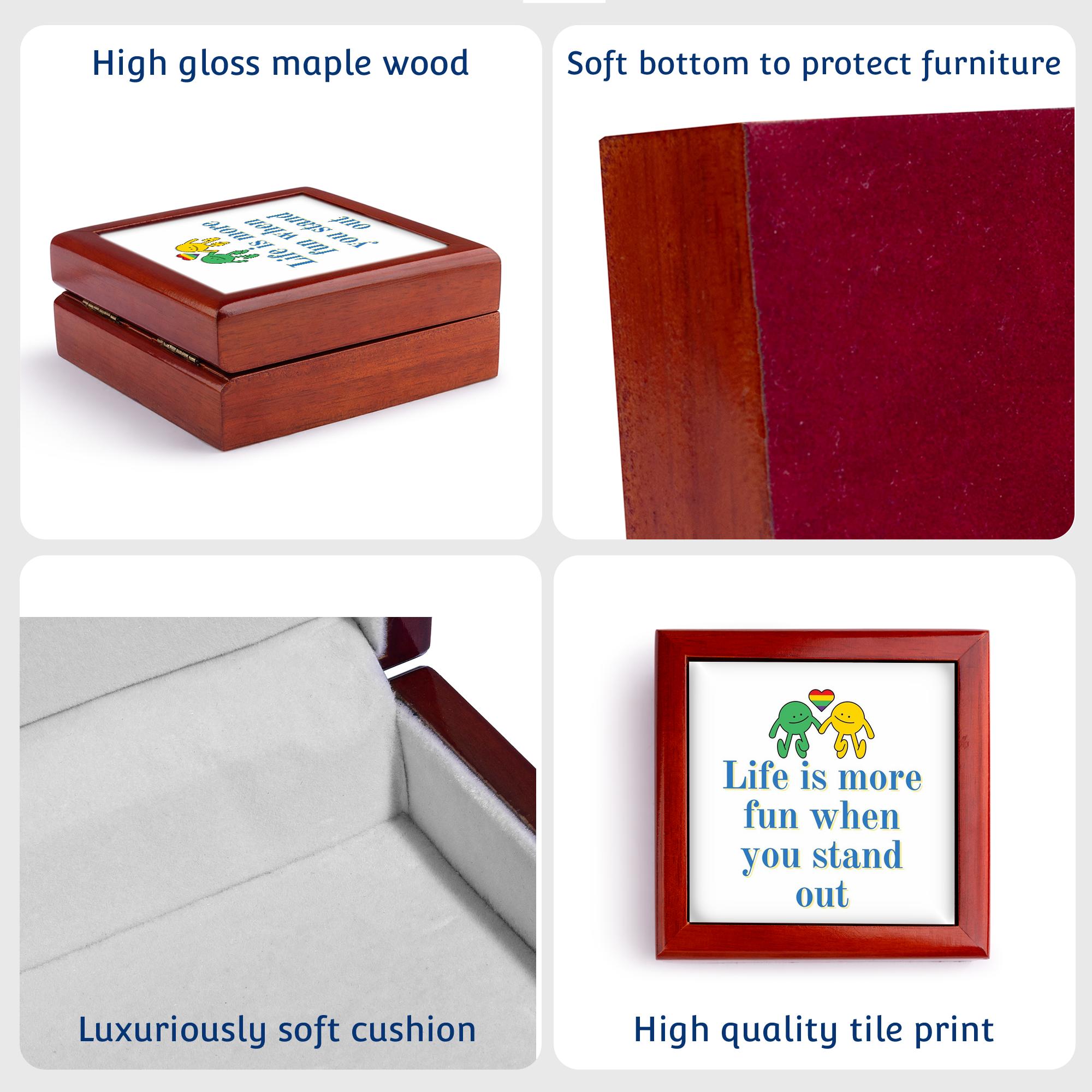 3dRose, Cute Image with Text Life is More Fun when you stand out, Jewelry Box 5.5x5.5 inch with 4 inch tile