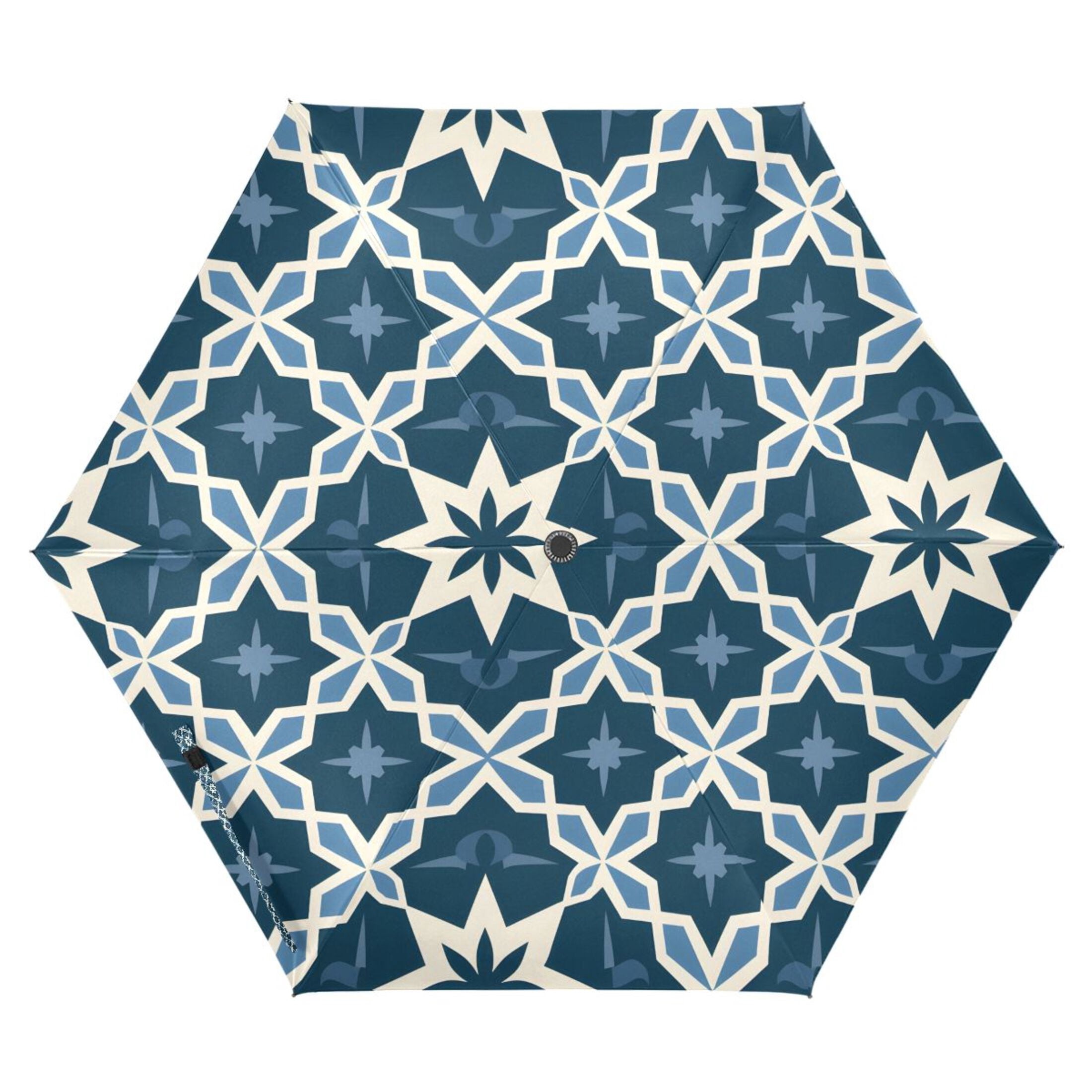Blue Geometric Stars Compact Sun Umbrella Windproof Travel Umbrellas for Rain Strong Portable UV Protection