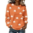 thumbnail image 2 of St. Patrick's Day Sweatshirt for Women Textured Quilted Fabric Clover Print Crewneck Long Sleeve Pullover Loose Fit Festive Clothes, 2 of 5