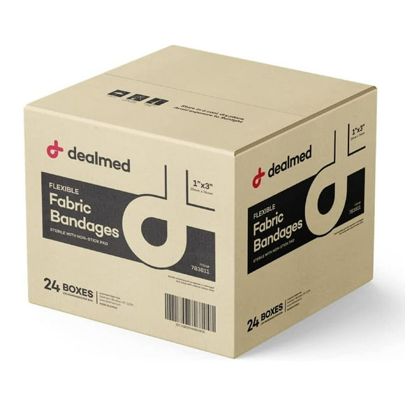 Dealmed Pansements Adhésifs en Tissu Flexible Stérile – 1x3 Pouces – 100/boîte – 24 Boîtes – Bande de Premiers Soins Respirante – Extensible Doux