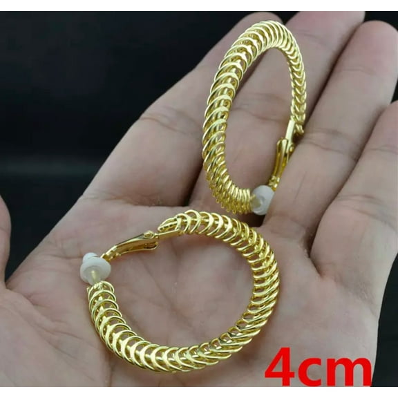 Trendy clip on 1 3/4" flat gold woven spiral hoop earrings