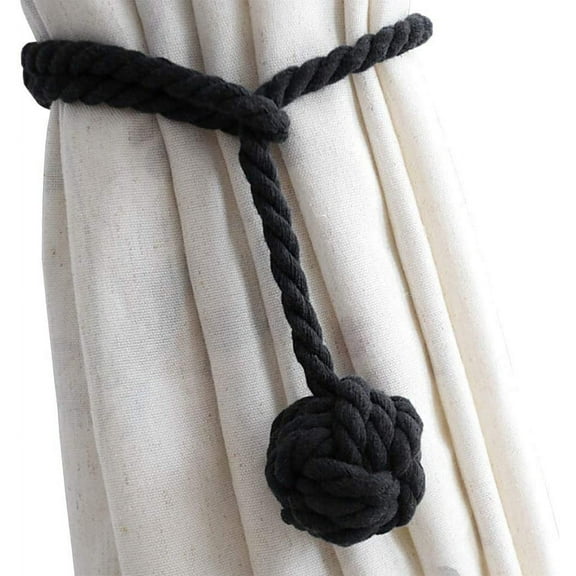 4 Pack Curtain Tiebacks - Heavy Duty Curtain Rope Tieback, Handmade Rural Decorative Curtain Holdbacks (Black)