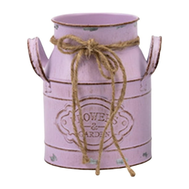 Jarrón de leche con arreglo floral y asa, florero decorativo para plantas y macetas. Rosa
