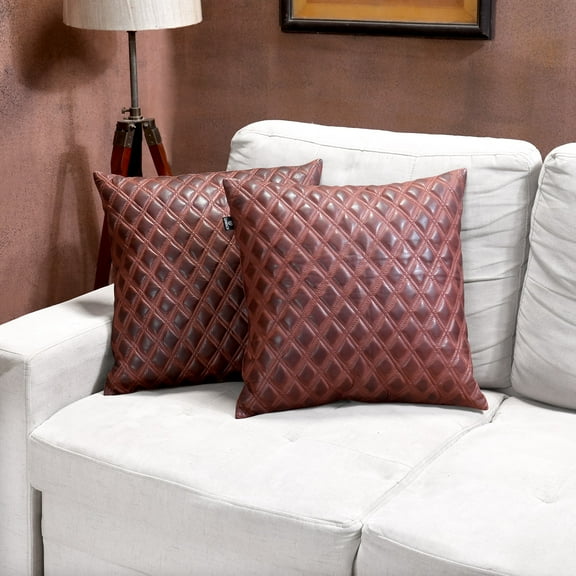 Lambskin Leather Pillow Cover, Sofa Cushion Case, Home Decor Style for Living Room & Bedroom, Maroon Flavia, 14x14
