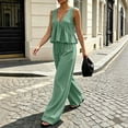 thumbnail image 5 of GILIGEGE Women's 2 Piece Outfit,Vintage Distressed Tie-Dye V-Neck Camisole And Pants Set,Ruffle Peplum Vest Wide Leg Pant Suits,Summer Matching Loungewear,Dressy Casual Vacation Outfits Green 2XL, 5 of 7