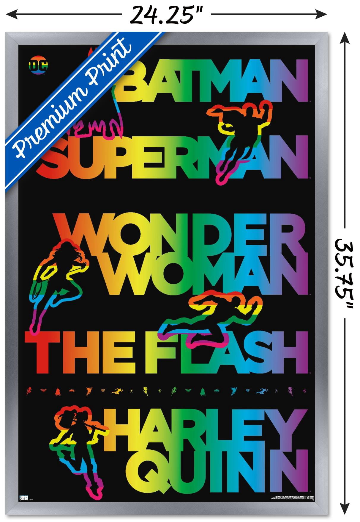DC Comics Justice League - Rainbow Silhouette Wall Poster, 22.375" x 34" Framed