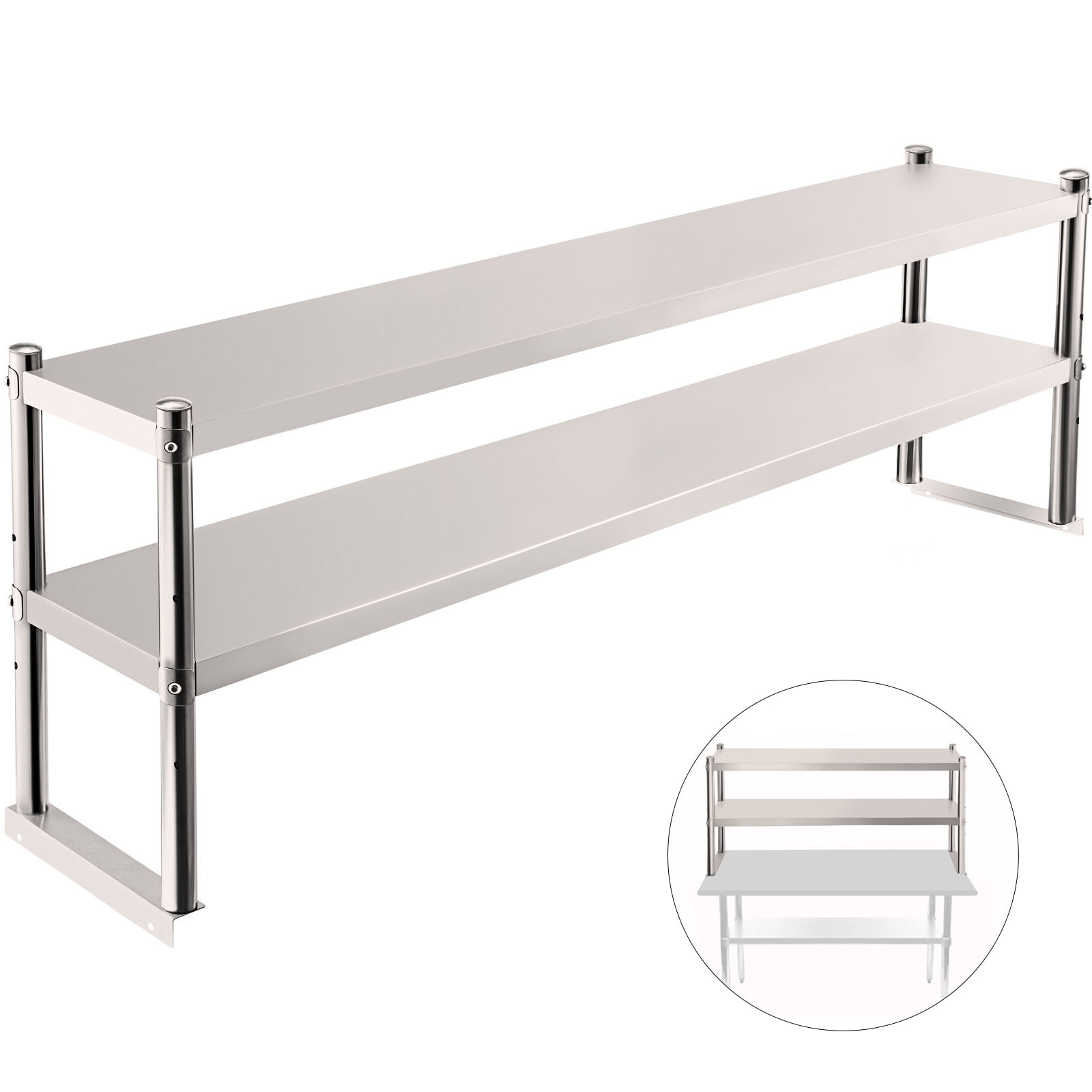 VEVOR Double Over Shelf, Double Tier Stainless Steel Over Shelf, 72 in
