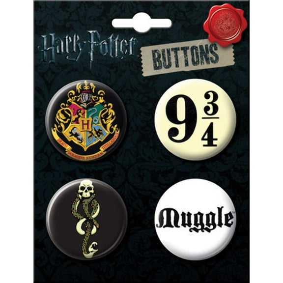 Ata-Boy Harry Potter Button Pins Set Various Designs, 4-Piece