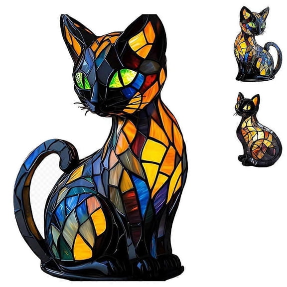 Cat lamp mosaic, luminous cat, cat lamp Tiffany, cat lamp stained glass, cat lamp, Solymall cat lampOne size