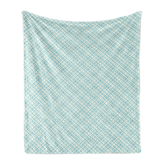 Geometric Soft Flannel Fleece Throw Blanket, Triangle Design with Square Shapes in Pastel Colors Traditional Patchwork, Cozy Plush for Indoor and Outdoor Use, 70" x 90", Cream Pale Blue, by Ambesonne