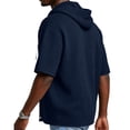 thumbnail image 5 of Men's Waffle Knit Short Sleeve Hoodie With Button Down Front And Drawstring Featuring Casual Loose Fit For Summer Streetwear Beach Vacation Navy XXL, 5 of 8