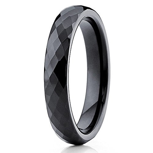 4mm Diamond Cut Tungsten Ring Black Tungsten Band Tungsten Carbide Ring Men & Women Comfort Fit