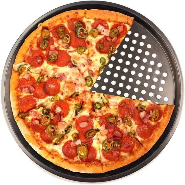 POWKOL Moldes para pizza con agujeros de 9,6 pulgadas de diámetro inferior, aptos para lavavajillas, resultados perfectos, antiadherentes premium, bandejas para pizza crujientes (paquete de 1)