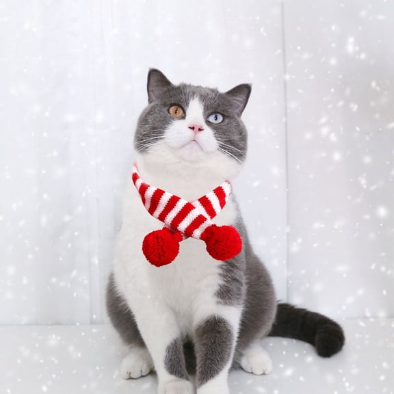2PCS Christmas Pet Scarf Knitted Pet Collar Winter Cat Neck Warmer Solid Pet Scarf Puppy Cat Costume Accessories Mini Knitted Scarf for Small to Medium Pets