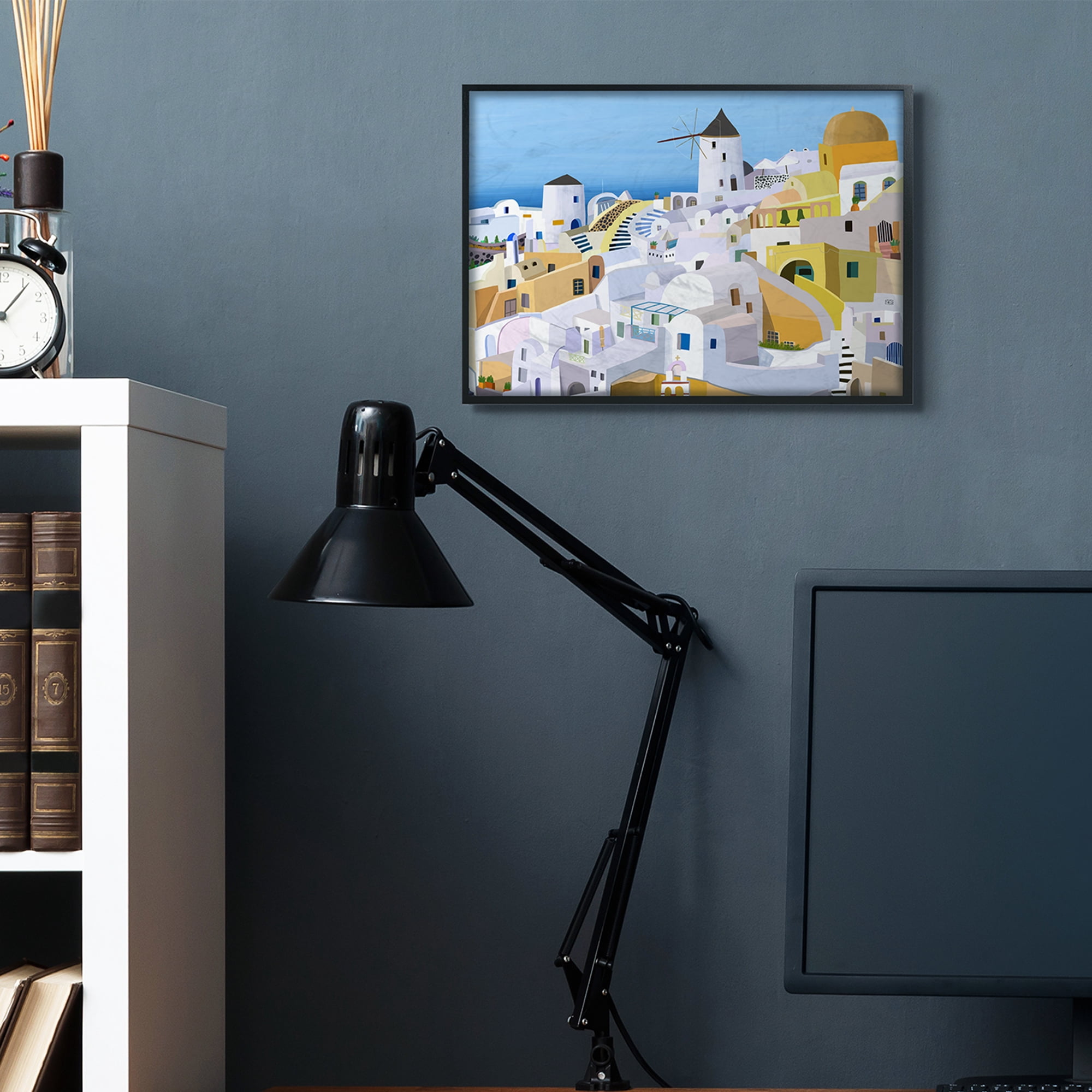 Stupell Industries Seaside Greek Cityscape White Yellow Buildings Black Framed by Carla Daly