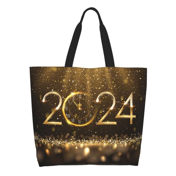 Kdxio 2024 Happy New Year for Women's Large Water-Resistant Lightweight Tote Bag for Daily Use Shopping Work School