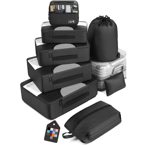 Veken - Juego de 8 cubos de embalaje para maletas, elementos esenciales de viaje para equipaje de mano, organizador de bolsas para accesorios de viaje, en 4 tamaños (extra grande, grande, mediano y pe