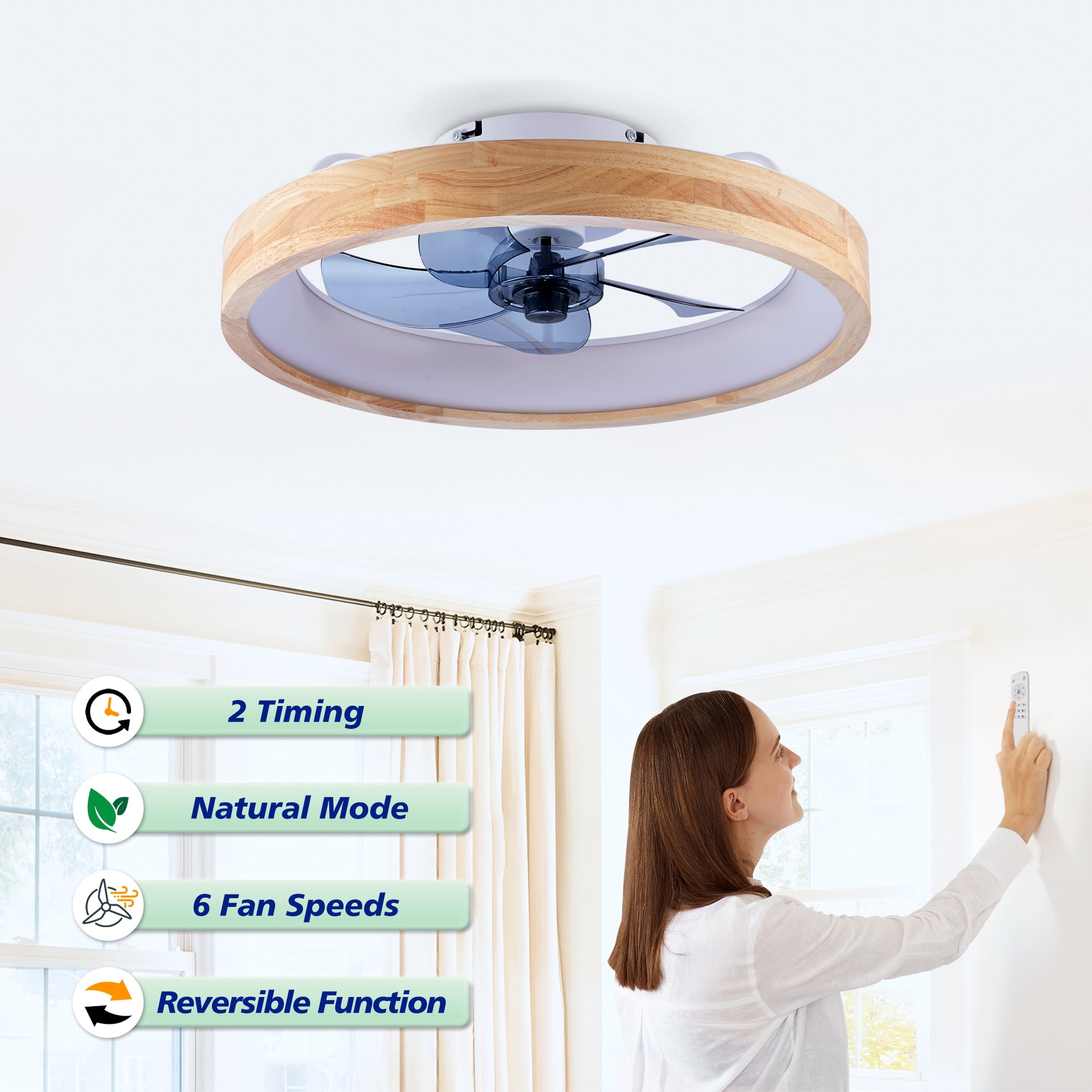 Leumius 20" Ceiling Fans with Light and Remote, 3000-6500K Dimmable Flush Mount LED Fan Light, 6 Speeds, Quiet DC Motor for Living Room Bedroom Kitchen White