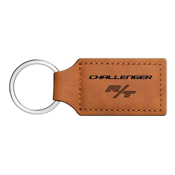 Dodge Challenger R/T Rectangular Brown Leather Key Chain