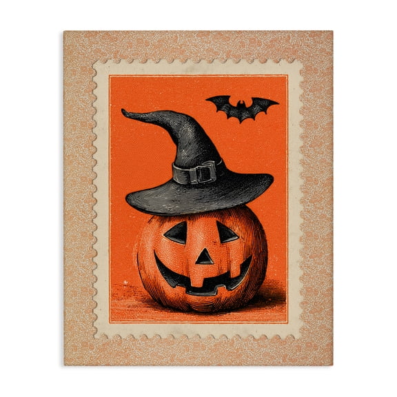 Vintage Jack-o-Lantern Stamp Canvas Wall Art, design by Arlington Prints