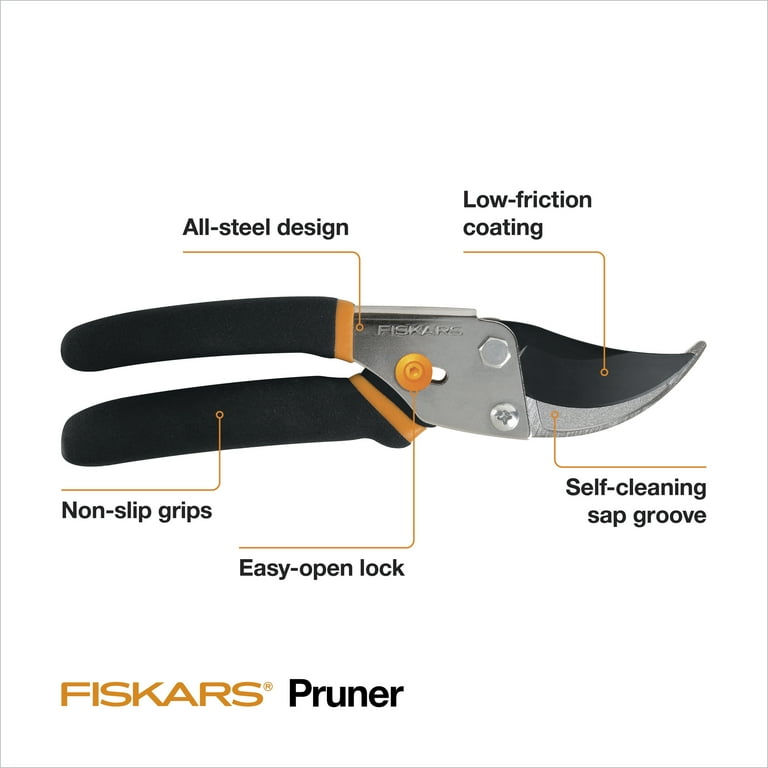 Fiskars Traditional Bypass Pruner, Steel Blade and Non-Slip