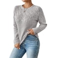 thumbnail image 2 of Suéteres de Punto Ligeros de Crochet con Cuello Redondo y Mangas Largas para Mujer Conjuntos de Otoño A Gris XL, 2 of 8